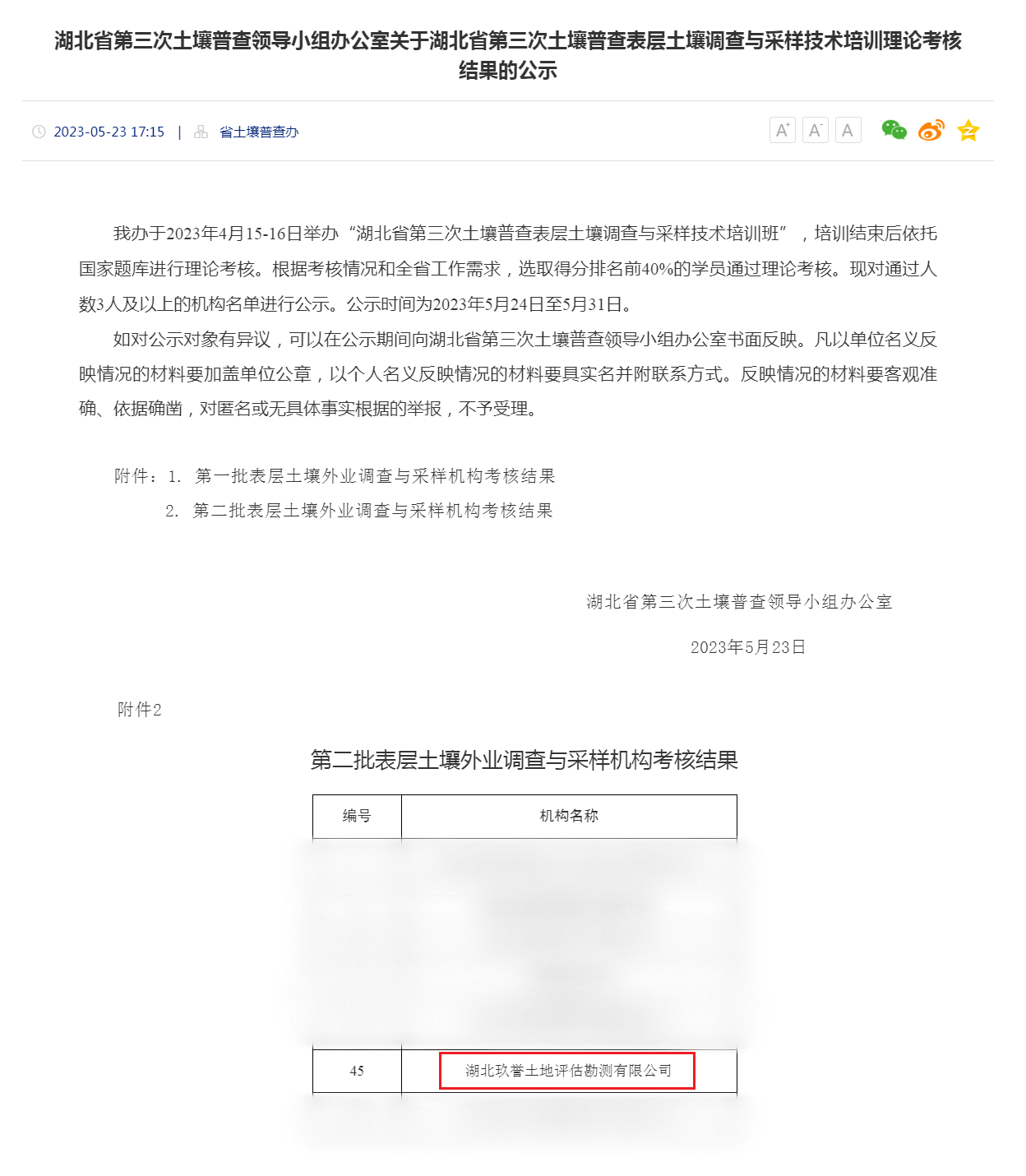 1685936265210052.png 湖北省第三次土壤普查领导小组办公室关于湖北省第三次土壤普查表层土壤调查与采样技术培训理论考核结果的公.png